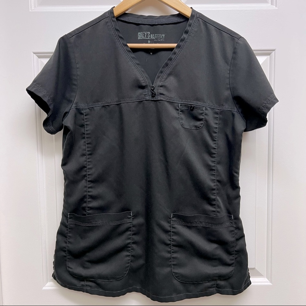 Grey’s Anatomy by Barco 3-Pocket V-Neck “Tonal Stitch” Black Scrub Top - Medium